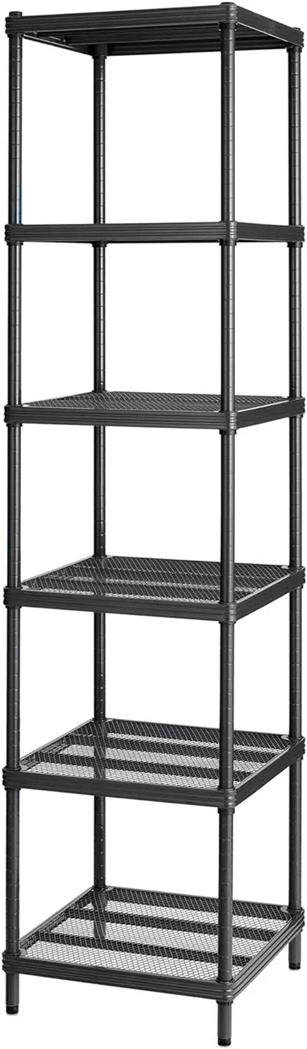 Meshworks 6 Tier Narrow Metal Storage Shelving Tower For Kitchen, Bathroom, Or Garage Organization, 17.7” X 17.7” X 70.9”, Black