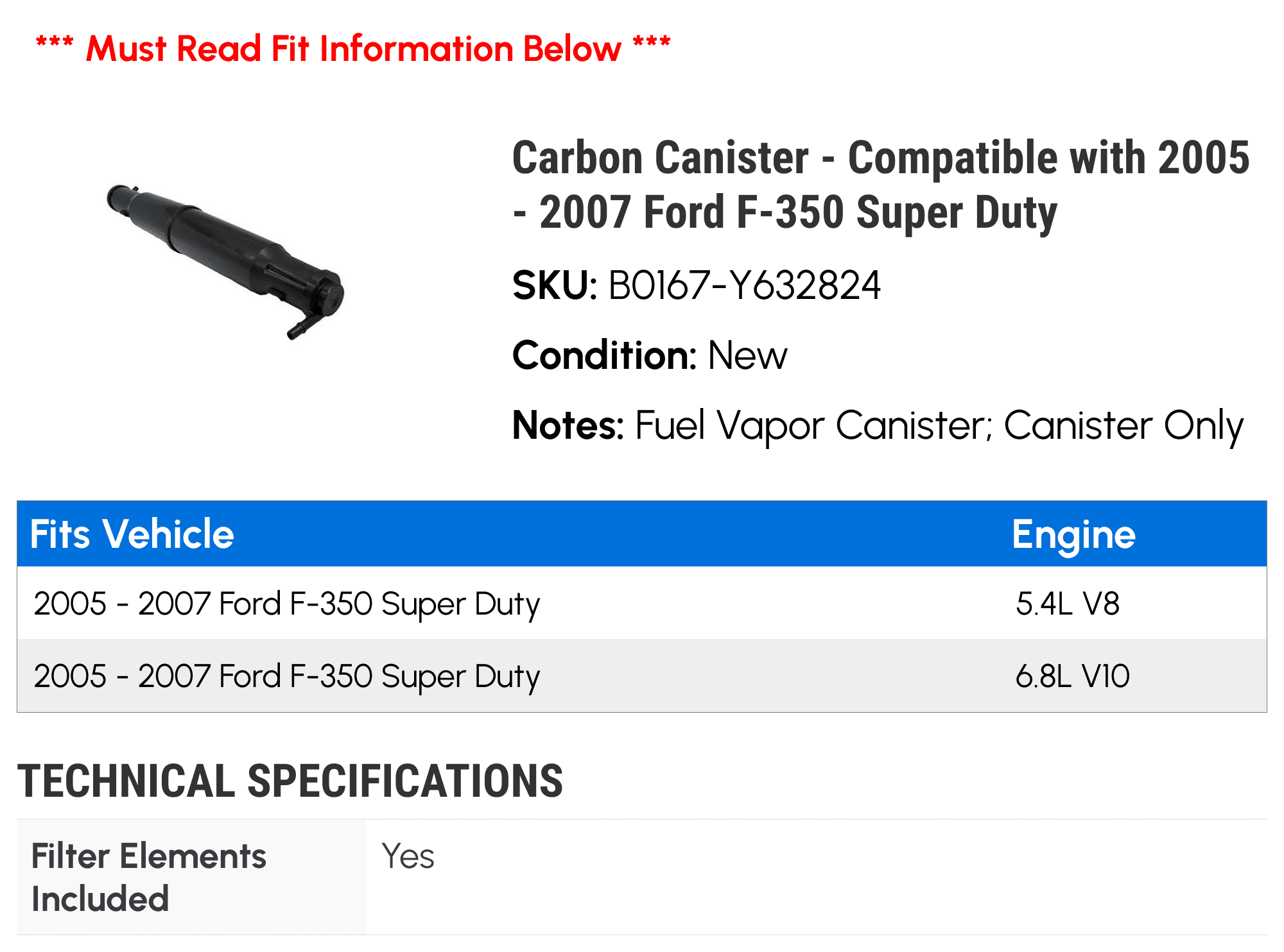 Carbon Canister - Compatible with 2005 - 2007 Ford F-350 Super Duty 2006