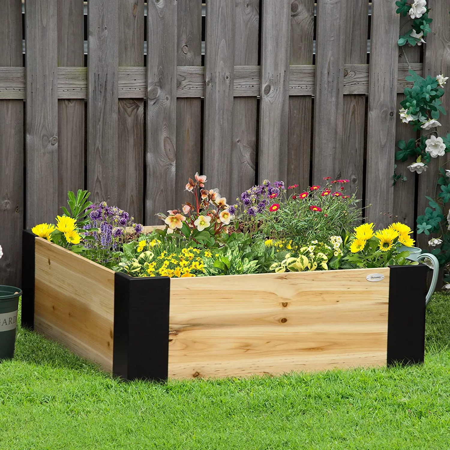 Wooden Raised Garden Bed Kit, Elevated Ground Planter Box with Metal Bracket, 31.5 x 31.5 x 11in Square, for Vegetables, Fruits, Herbs, Succulents, Lawn, Yard, Natural