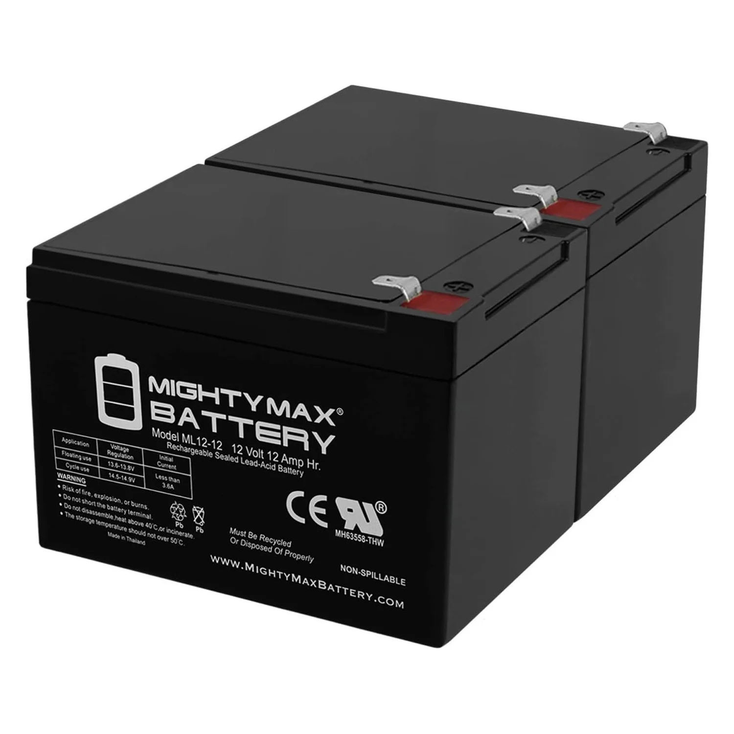 12V 12AH SLA Replacement Battery for MotoTec 36V Electric Pocket Scooter - 2 Pack