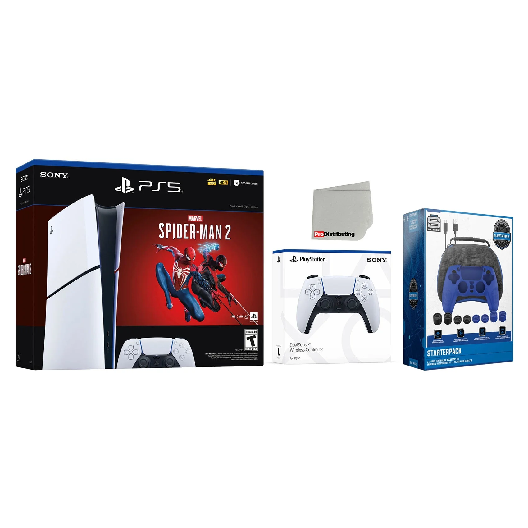 Sony PlayStation 5 Digital Slim Marvel’s Spider-Man 2 Bundle with Extra White Controller and Accessory Kit