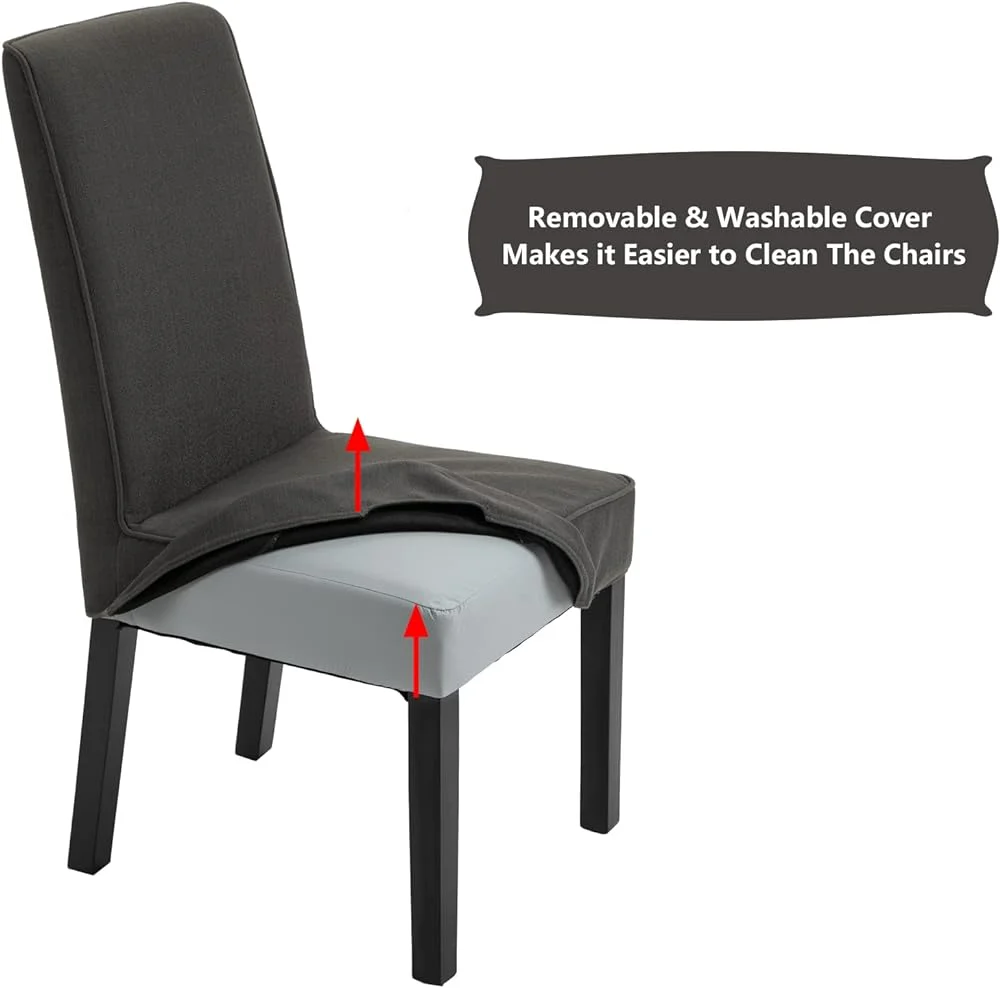 CHDEUSL Linen Upholstered Dining Chairs  High Back Fabric  Parson Chairs 2PC Armless Padded Kitchen Room Dinner Chairs with Solid Wood Legs and Removable Cover (Dark Brown)