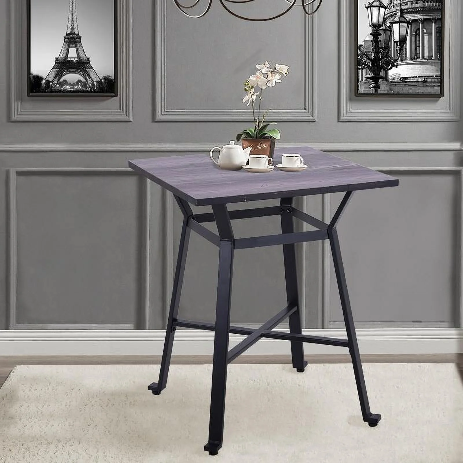 PHI VILLA Metal Bar Table, Square Pub Table with Wood Top, 29.5