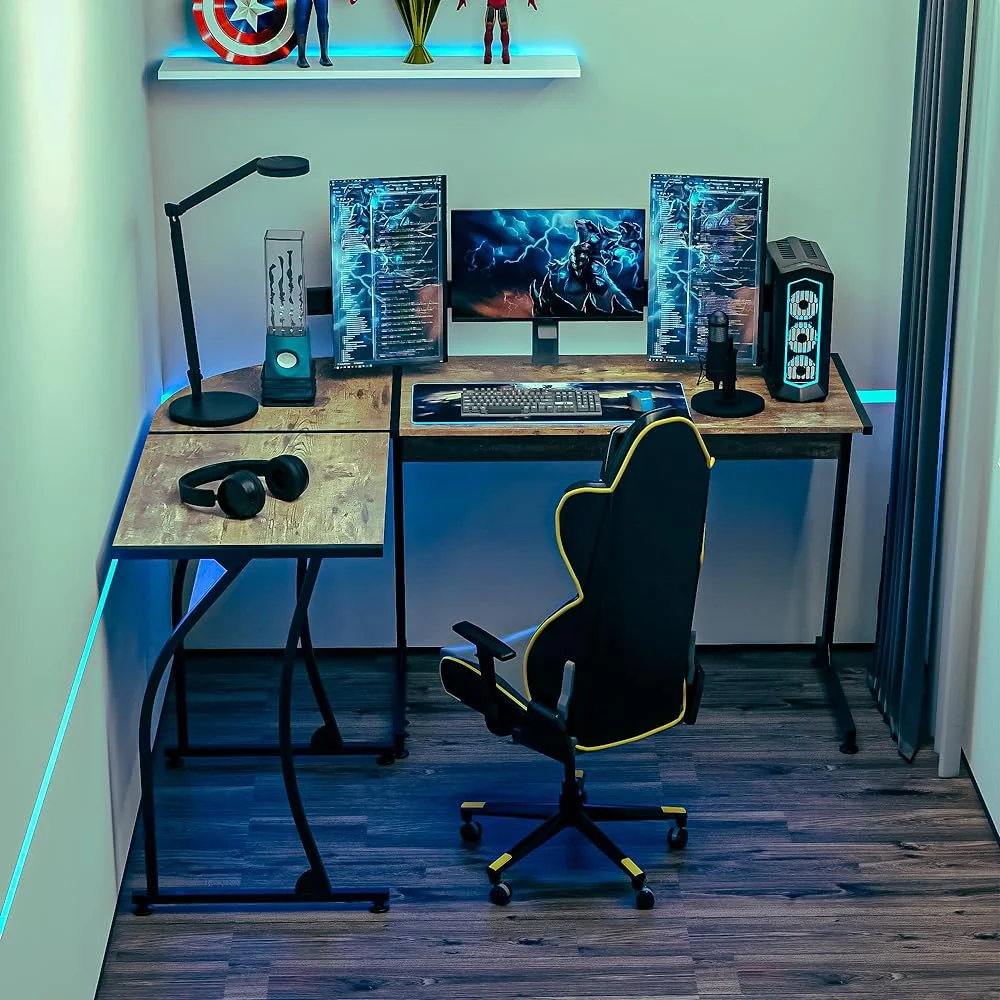 JYHOME 58'' L-Shaped Gaming Desk Computer Corner Desk Reversible  Home Office Desk PC Workstation Study Writing Desk Wood & Steel