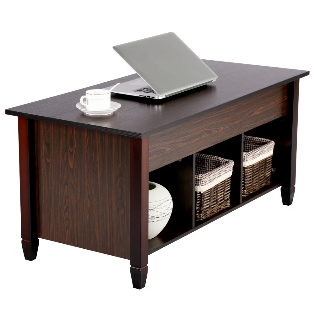 Modern Wooden Lift Top Coffee Table for Livingroom, Dark Walnut