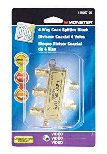 Monster Jhiu 140007-00 4 Way Coax Splitter - pack of 4