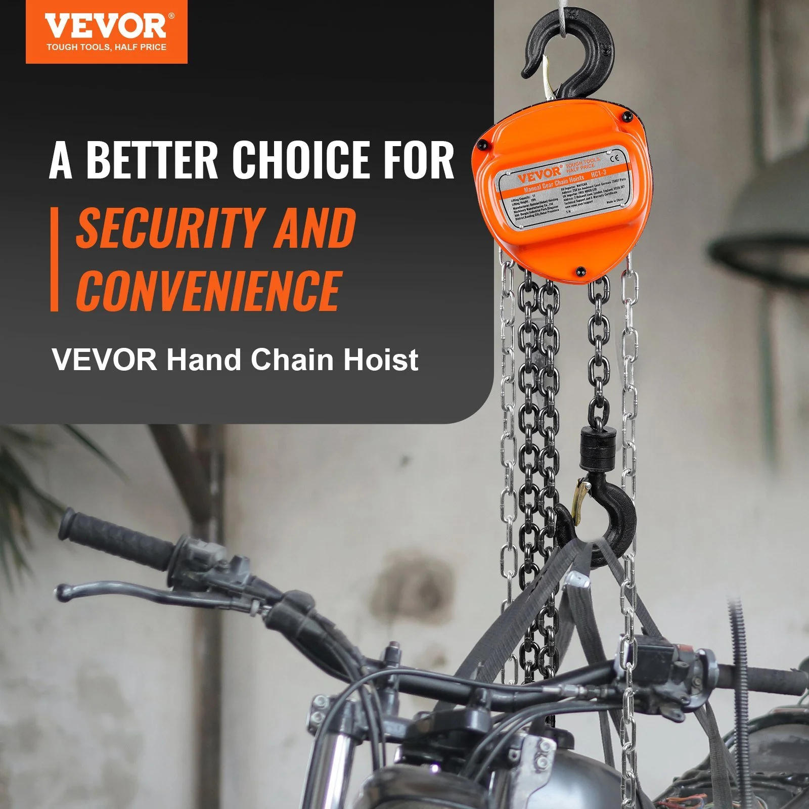 Vevor  1 Ton 2200 lbs Capacity 20 ft. Come Along, G80 Galvanized Carbon Steel with Double-Pawl Brake Hand Chain Hoist