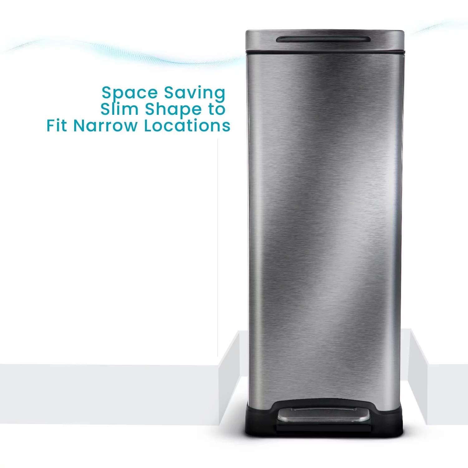 Home Zone Living 12 Gallon Slim Kitchen Trash Can, Stainless Steel, Silver