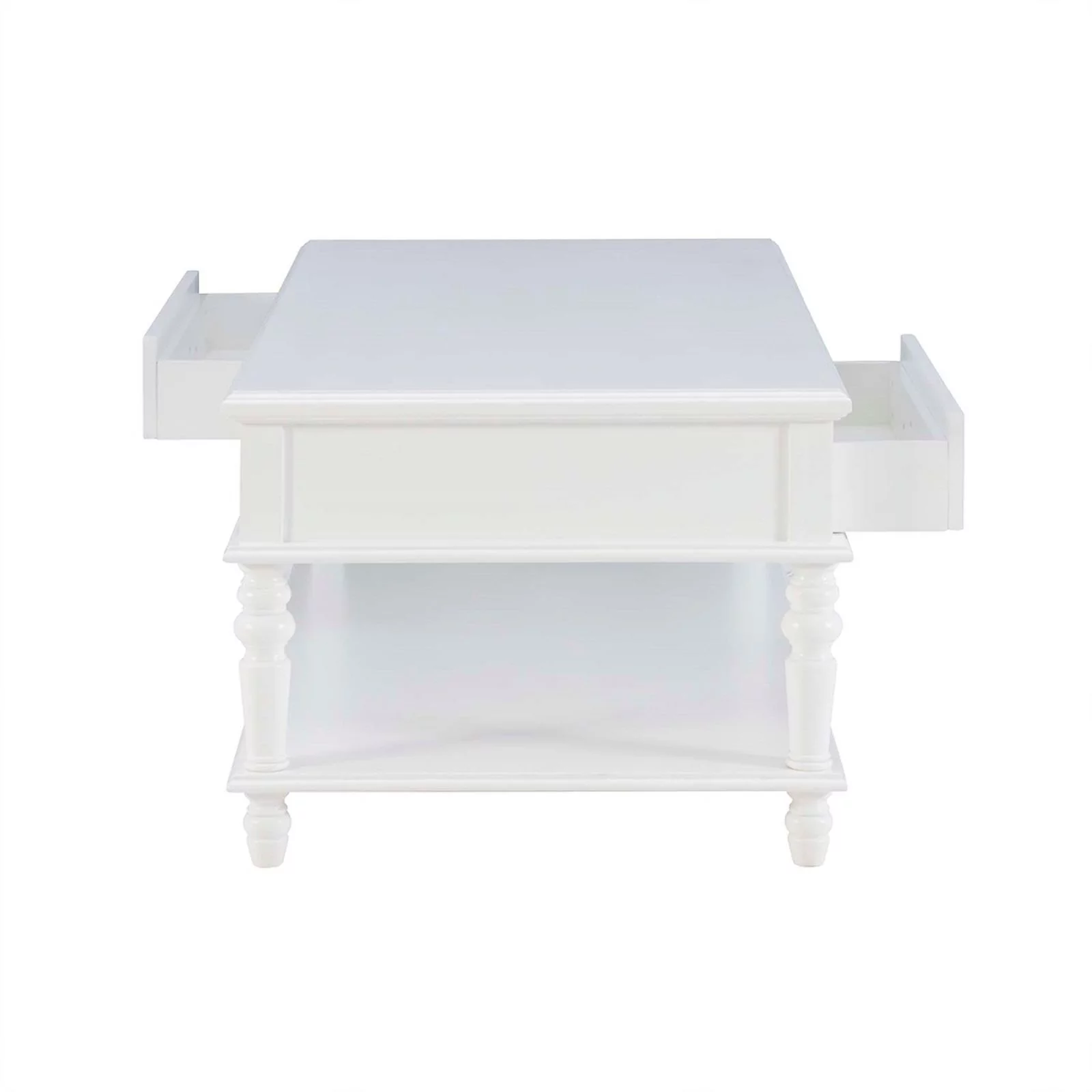 Linon Mavis Wood Coffee Table with 2 Drawers & Bottom Shelf in White