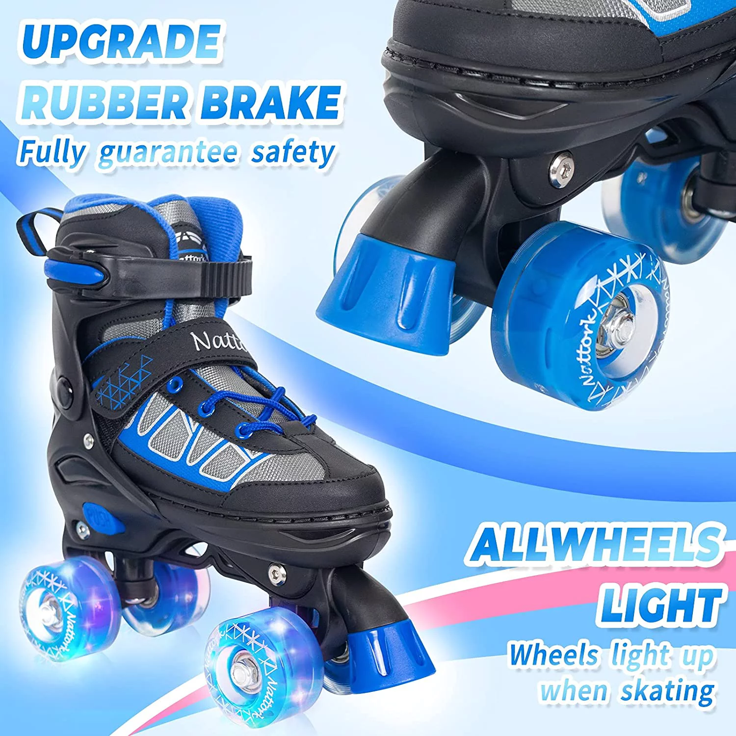 SubSun Kids Roller Skates for Boys and Girls 4 Size Adjustable Light Up Wheels Blue Size M