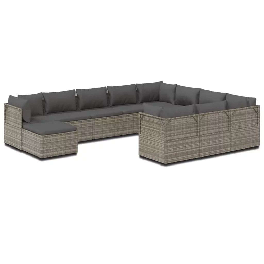Aibecy 11 Piece Patio Set with Cushions Gray Poly Rattan