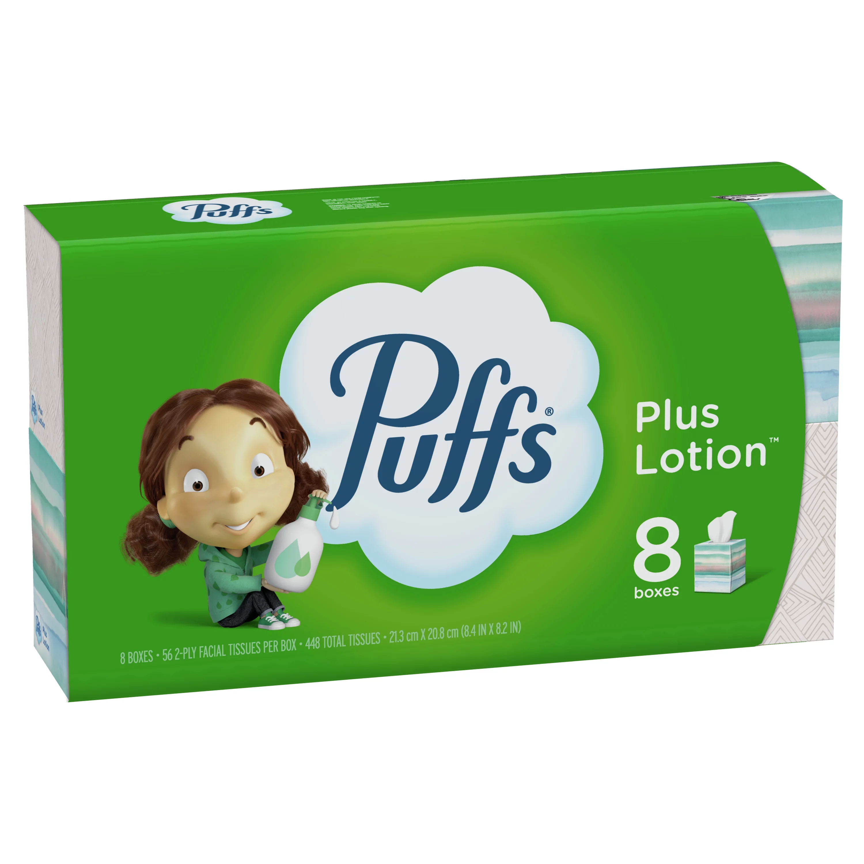 Puffs Plus Lotion Facial Tissue, 8 Cube Boxes, 56 Facial Tissues Per Cube