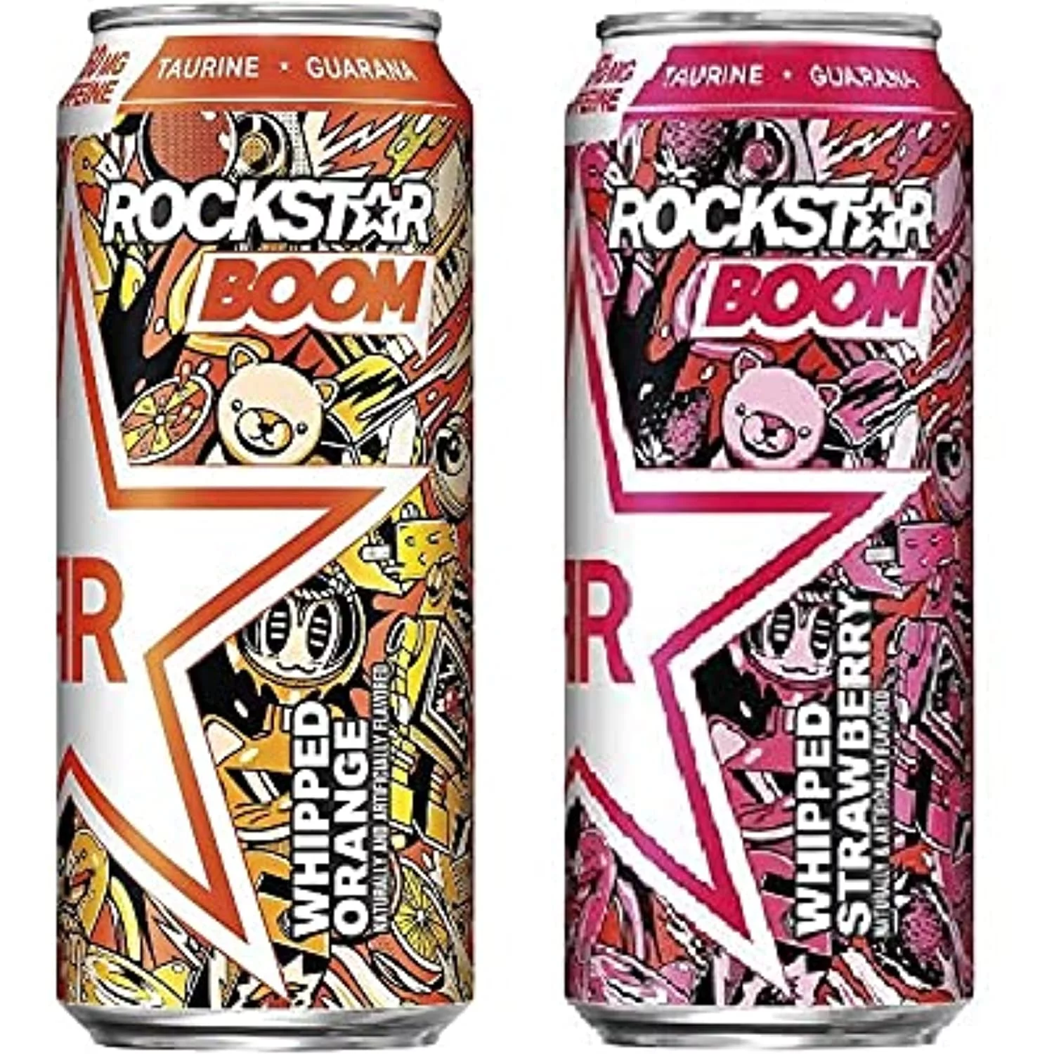 Rockstar Boom Energy Variety- Whipped Orange And Whipped Strawberry - 16 Ounce (Pack Of 12)