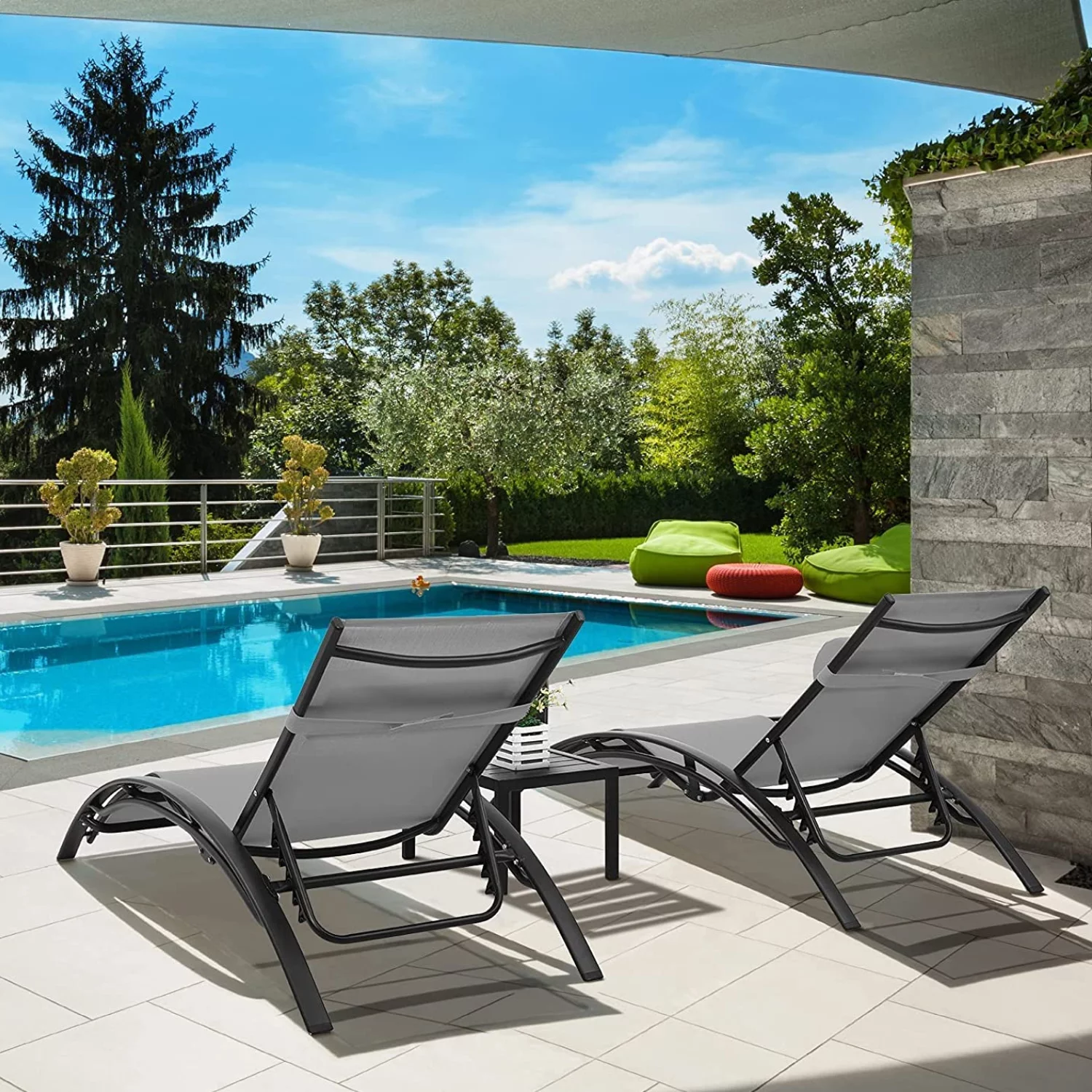 Increkid 3Pcs Patio Lounge Chair Outdoor Adjustable Chaise Lounge Recliners