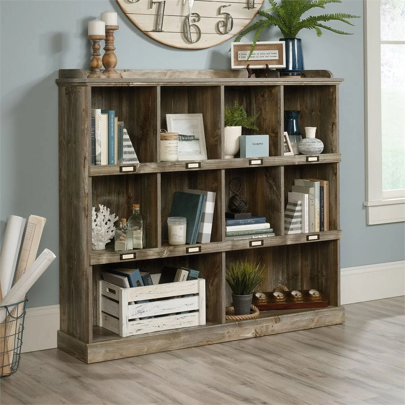 Pemberly Row 10-Cubby Engineered Wood Bookcase in Rustic Cedar/Brown