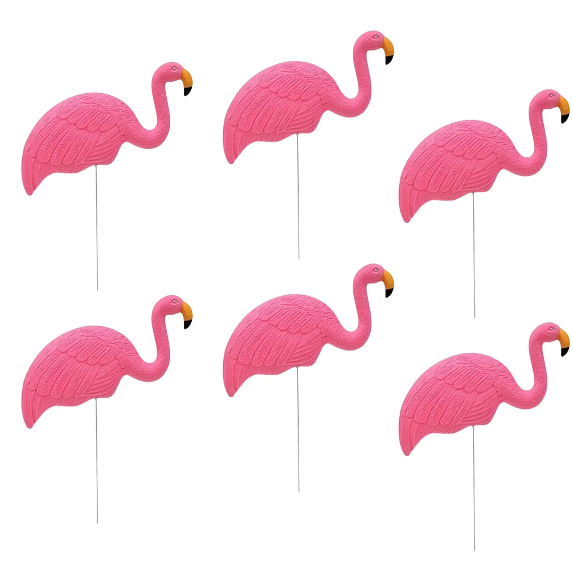 (6) Flamingo Yard Decorations, Pink Plastic Yard Ornament Stakes Mini Lawn Statue with Metal Legs for Sidewalks Home Outdoor Garden Decor Christmas Holiday Luau Party Supplies & CUSTOM Storage Carrier