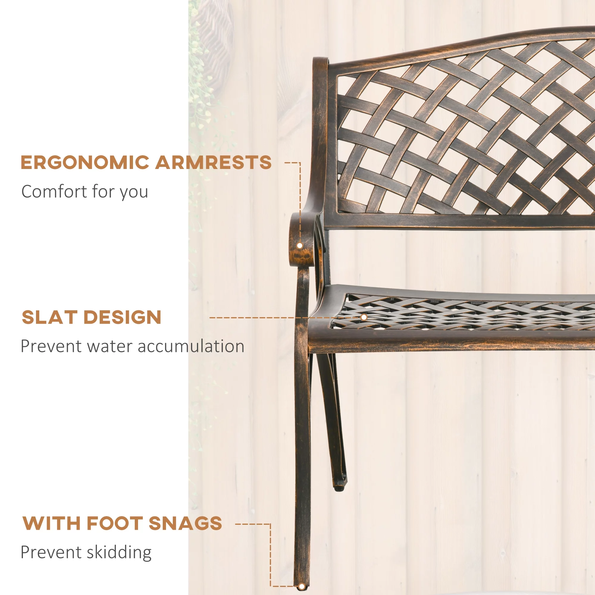 Outsunny Patio Park Bench, Lattice, 2 Seat, Armrests, Aluminum
