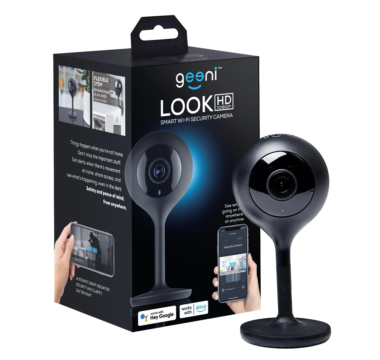 Geeni Look Smart Indoor Security Camera | 1080p HD with Night Vision, Motion Detection, 2-Way Audio | Compatible with Alexa & Google Home | Black