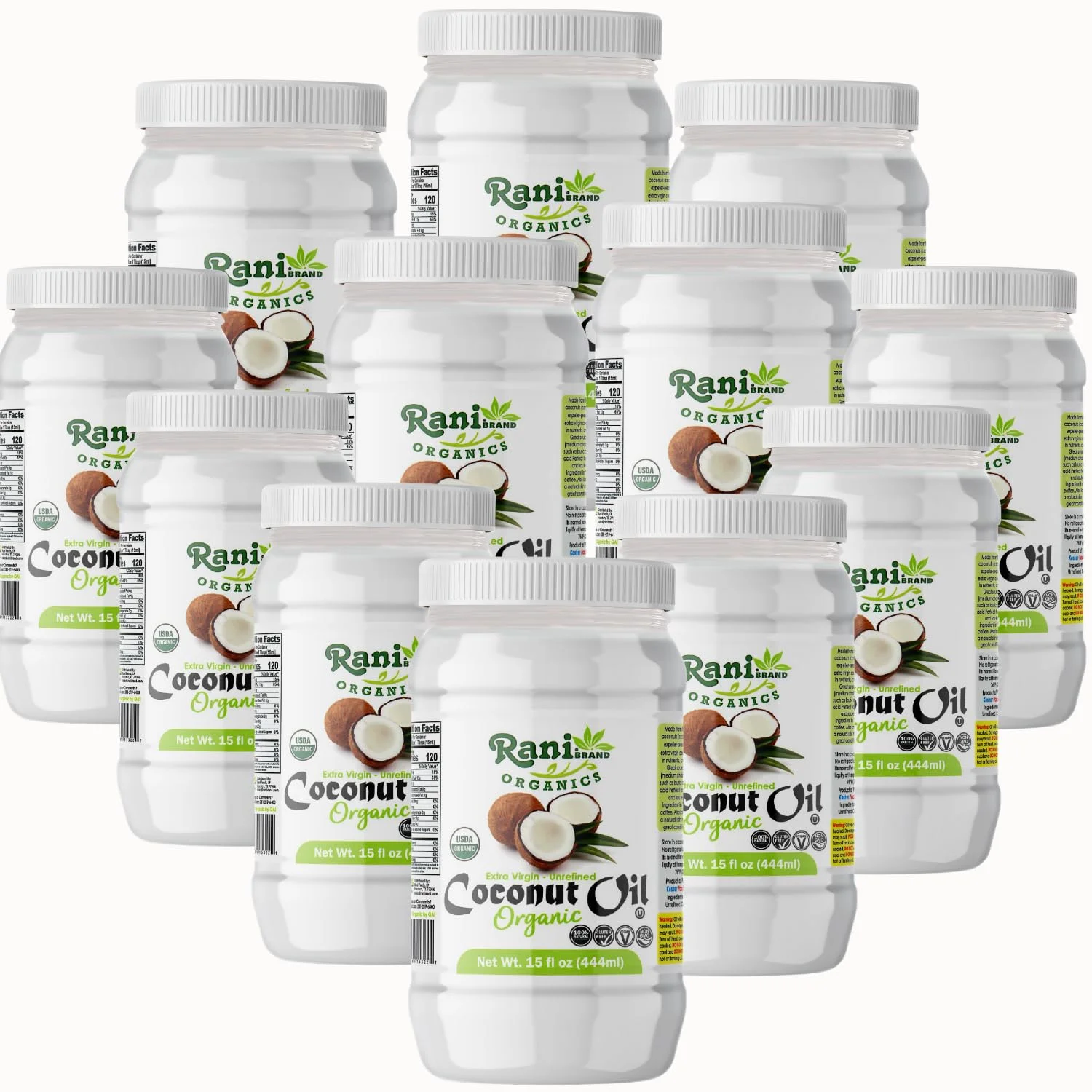 Rani Organic Extra Virgin Coconut Oil, Unrefined 15 fl oz (444ml) Pack of 12, Cold Pressed, NON-GMO | Gluten Free | Kosher | Vegan | 100% Natural | USDA Certified Organic