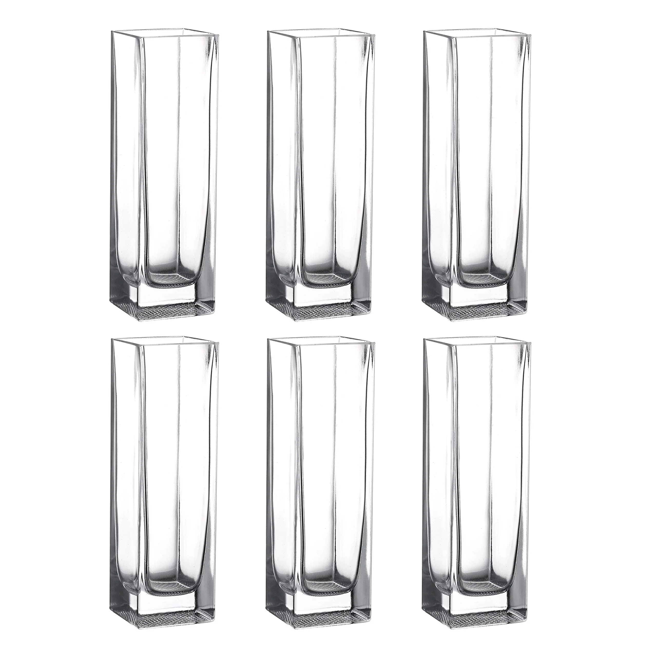 WHOLE HOUSEWARES Clear Glass Square Vase Set of 6 - 1.5x5inch Size for Elegant Floral Arrangements