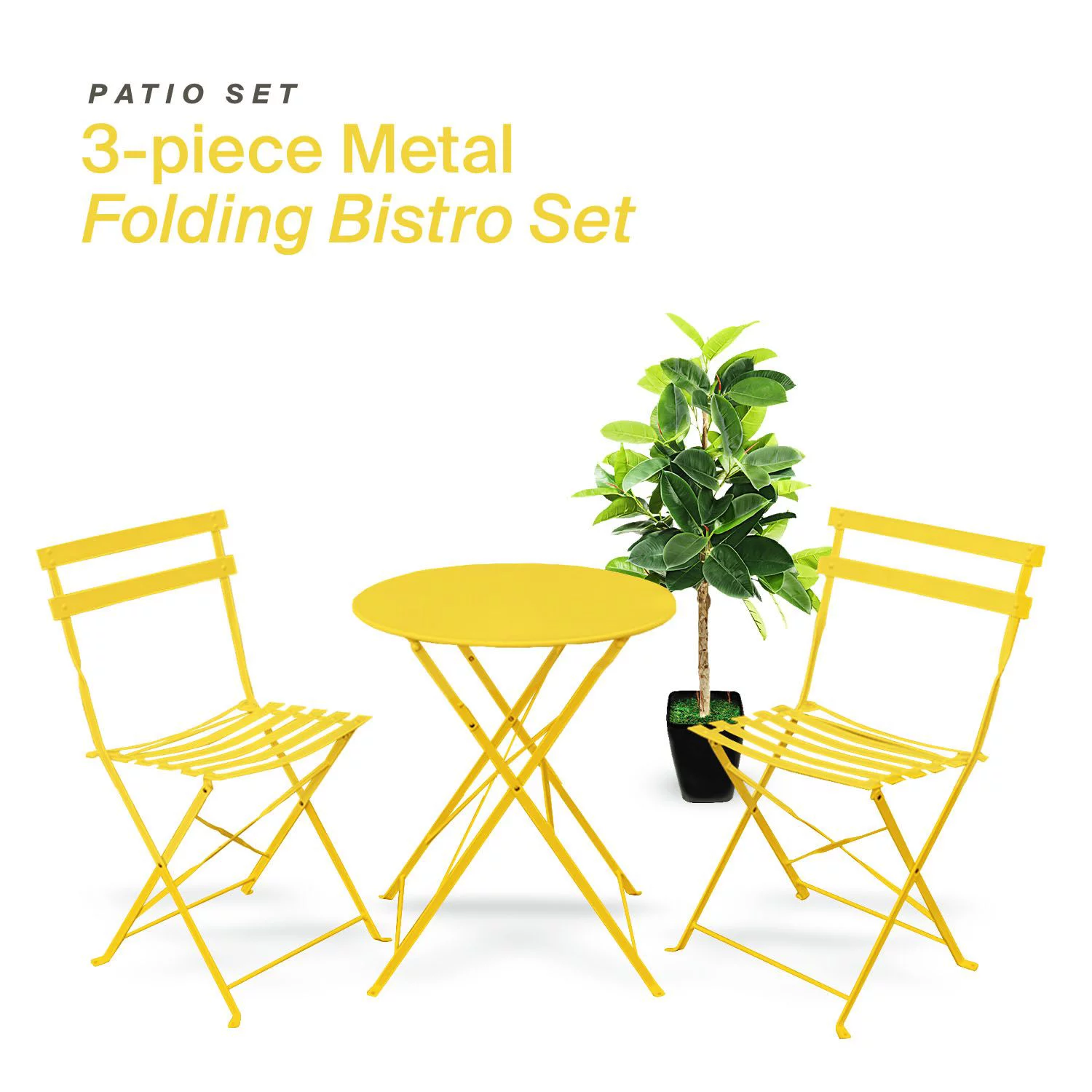 Yayle 3 Piece Bistro Folding Furniture Set – A Patio Round Shape Coffe Table With 2 Ideal Sitting Chairs - Yellow