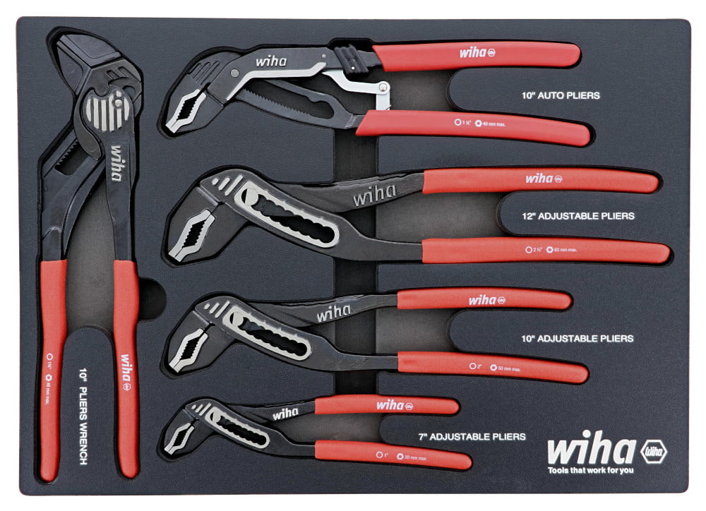 Wiha Classic Grip V Jaw Tongue And Groove Pliers Tray Set 5Pc