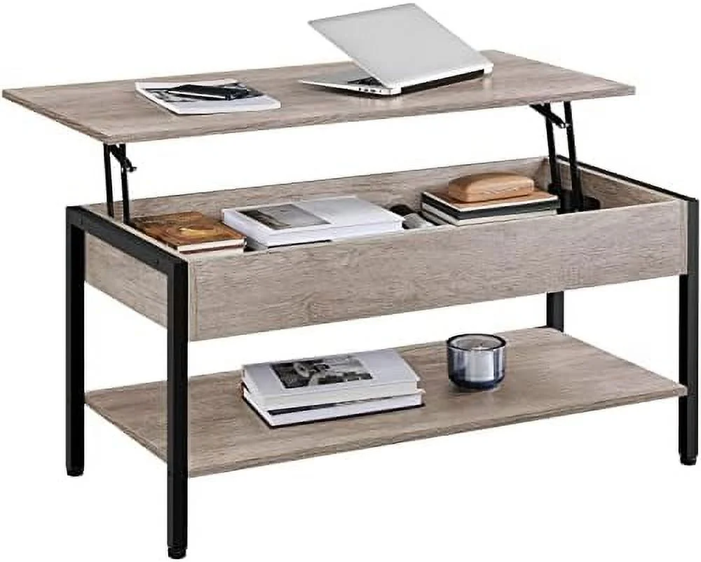 YPDCHB Industrial Lift Top Coffee Table with Hidden  Compartment  Rustic Wooden Central Table  41 in Center Cocktail Table for Living Room/Reception Room