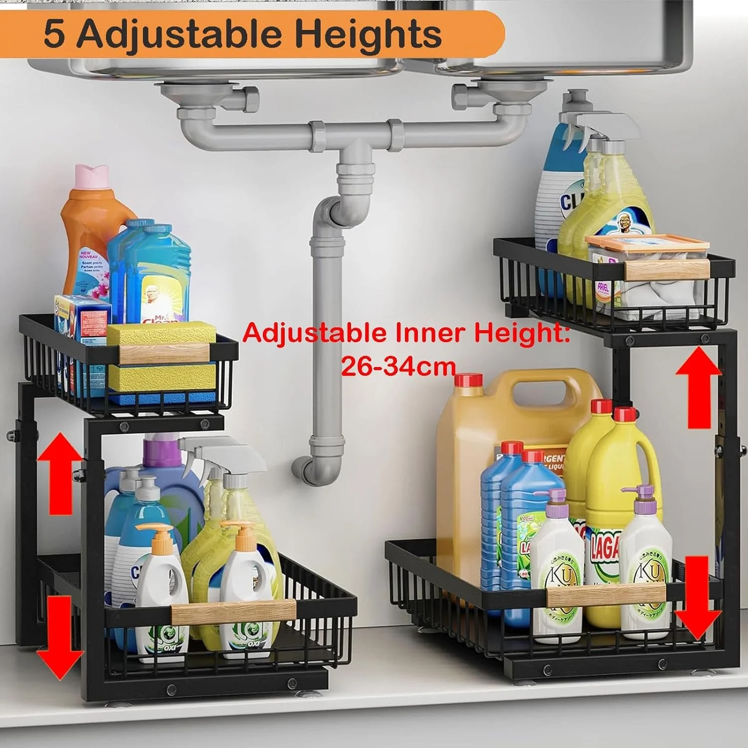 WERSEON Under Sink Organizer, Pull Out Cabinet Organizer 2 Tier Slide Out Sink Shelf Cabinet Storage Shelves, Under Sink Storage for Kitchen Bathroom Cabinet
