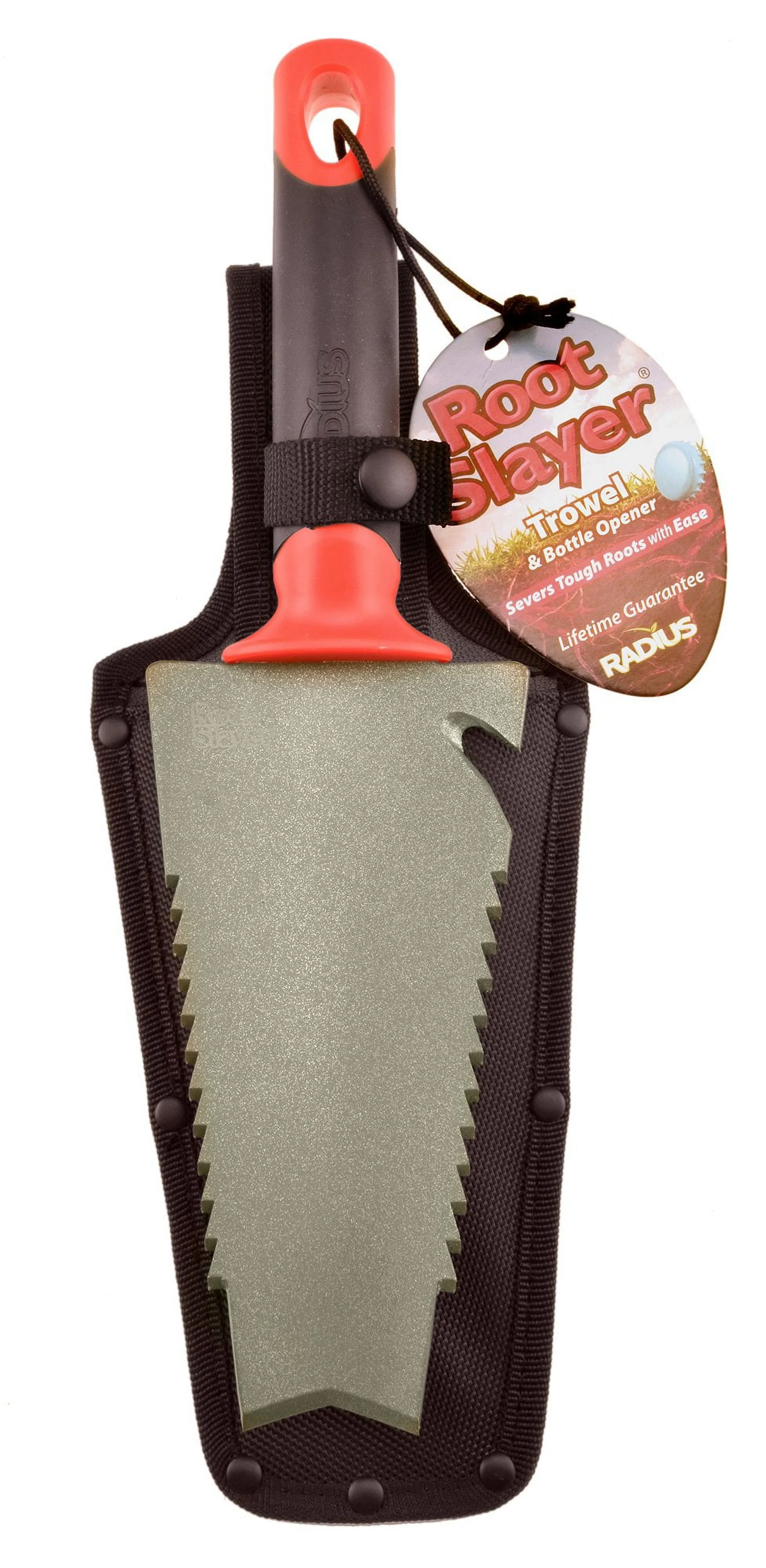 Radius Garden 17011 Root Slayer Carbon Steel Garden Hand Trowel with Holster