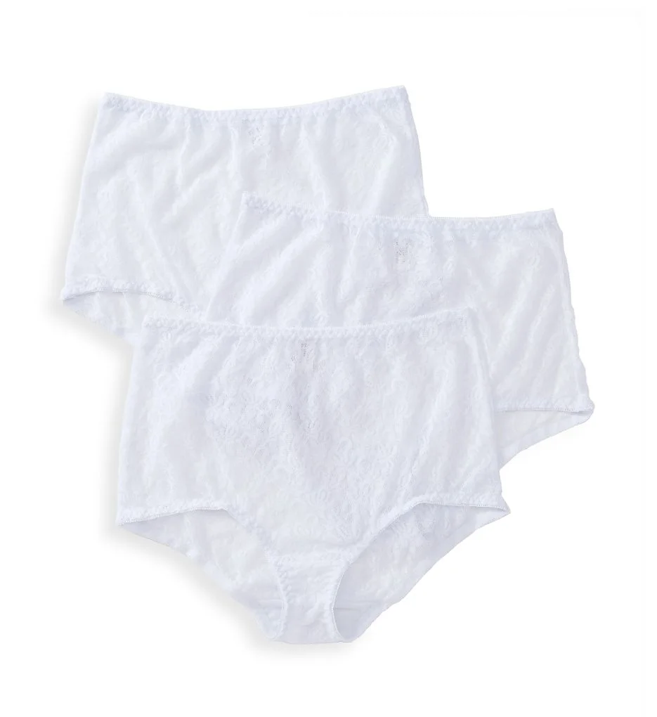 Women's Teri 308 Basic Lace Full Cut Brief Panties - 3 Pack (White 11-13)