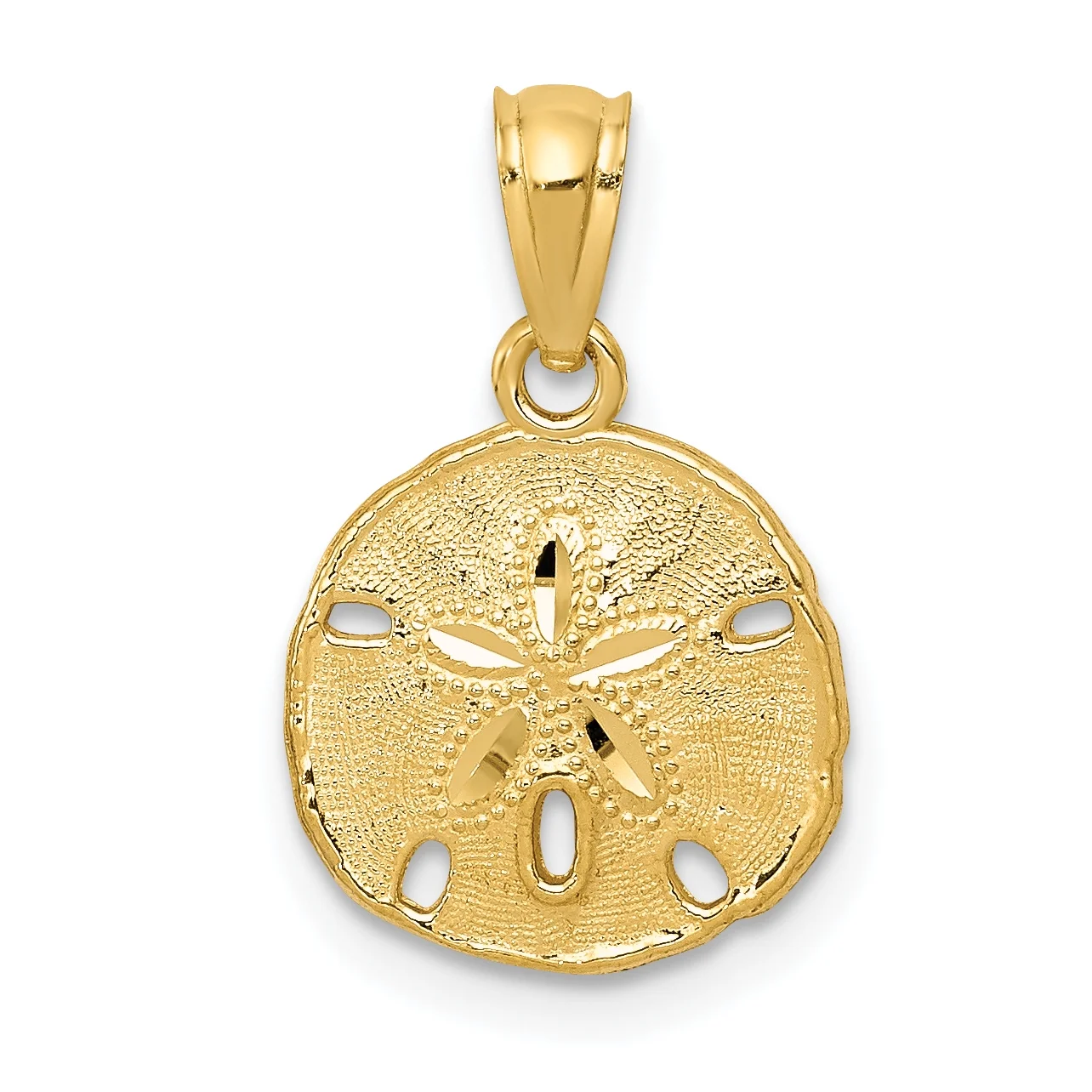 Carat in Karats 10K Yellow Gold Polished & Textured Sand Dollar Pendant Charm With 14K Yellow Gold Lightweight Rope Chain Necklace 20''