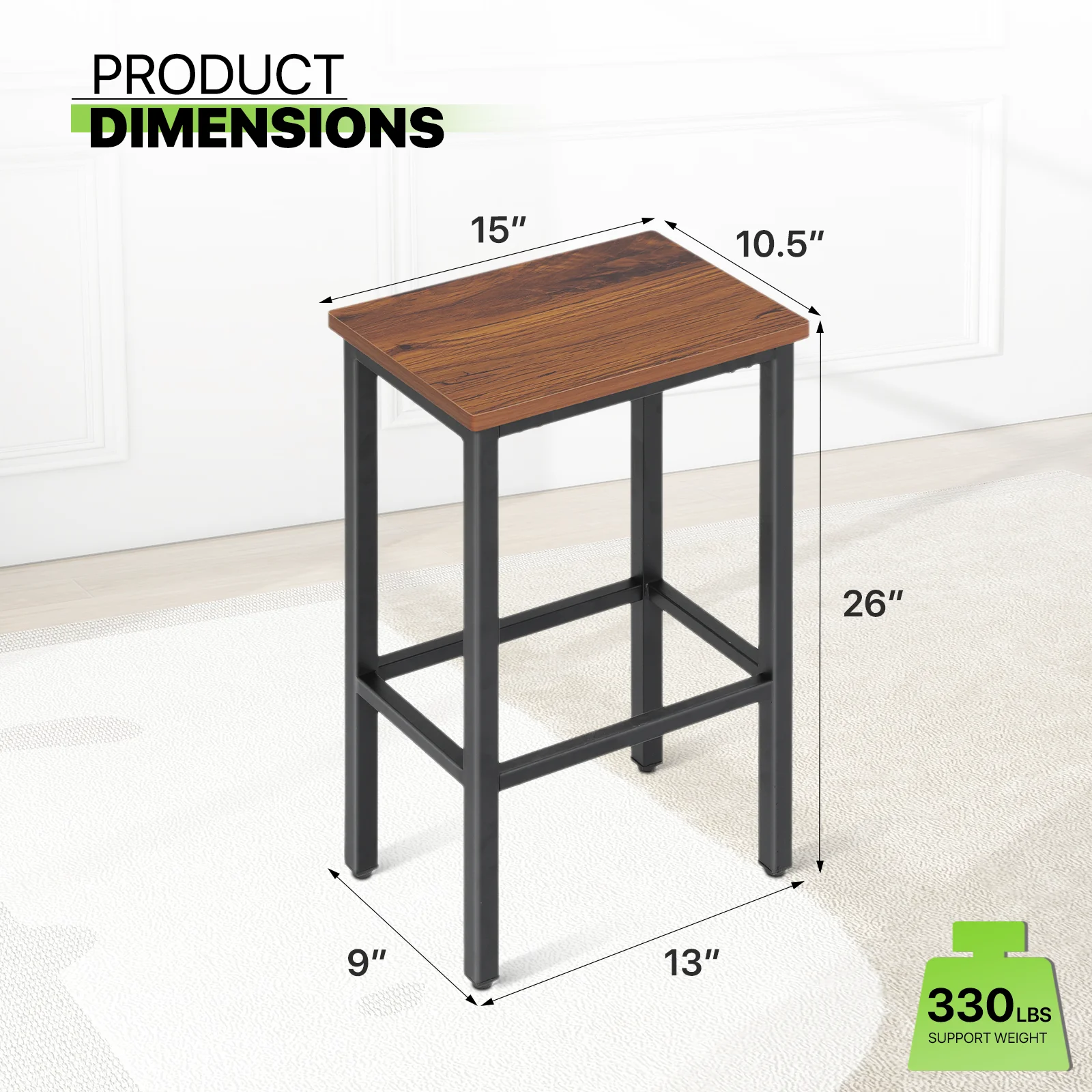 Magshion Counter Height Stool Set of 2, Metal Backless Bar Stools, for Kitchen Dining Room, Rustic Brown