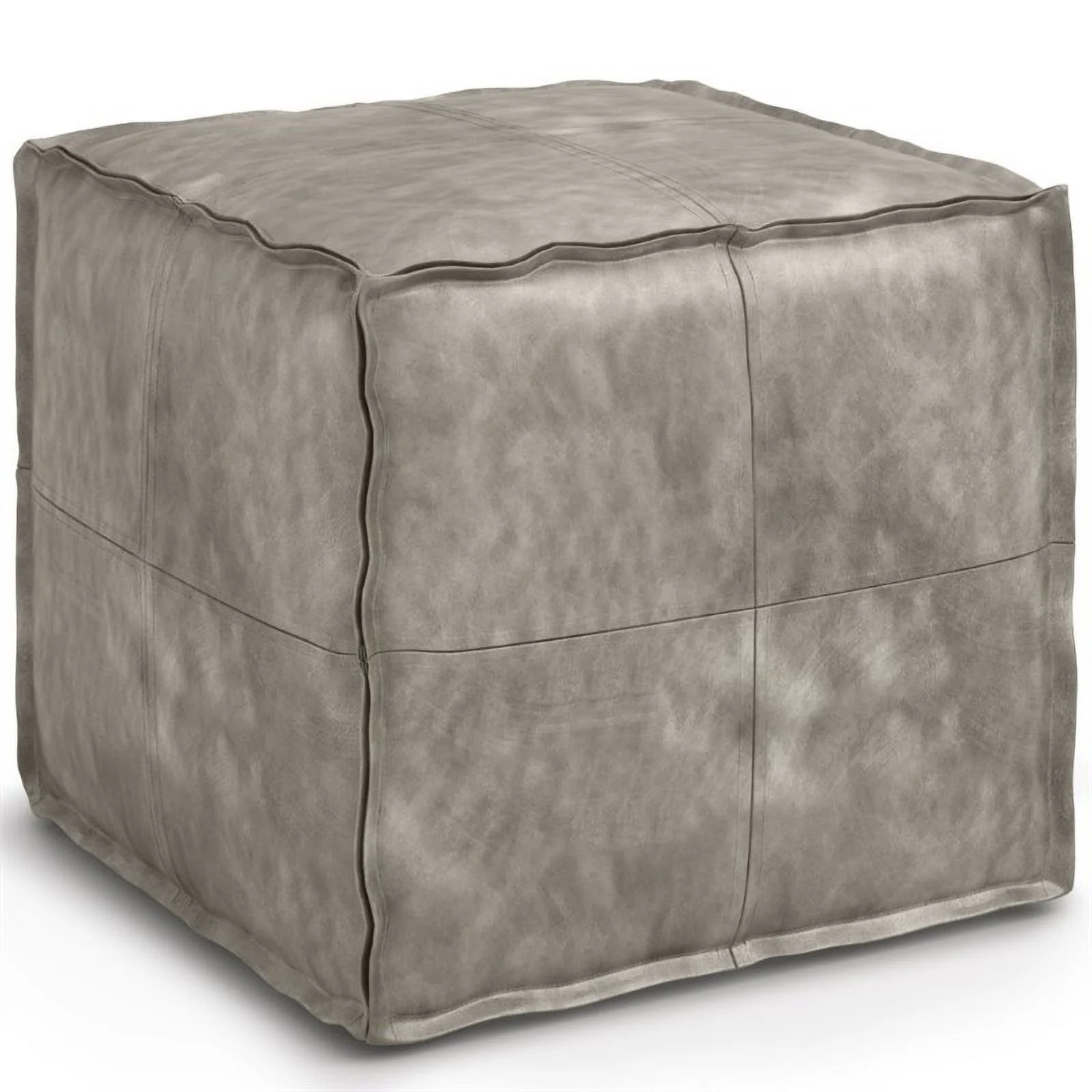 Trent Home Boho Square Pouf in Distressed Gray Faux Leather