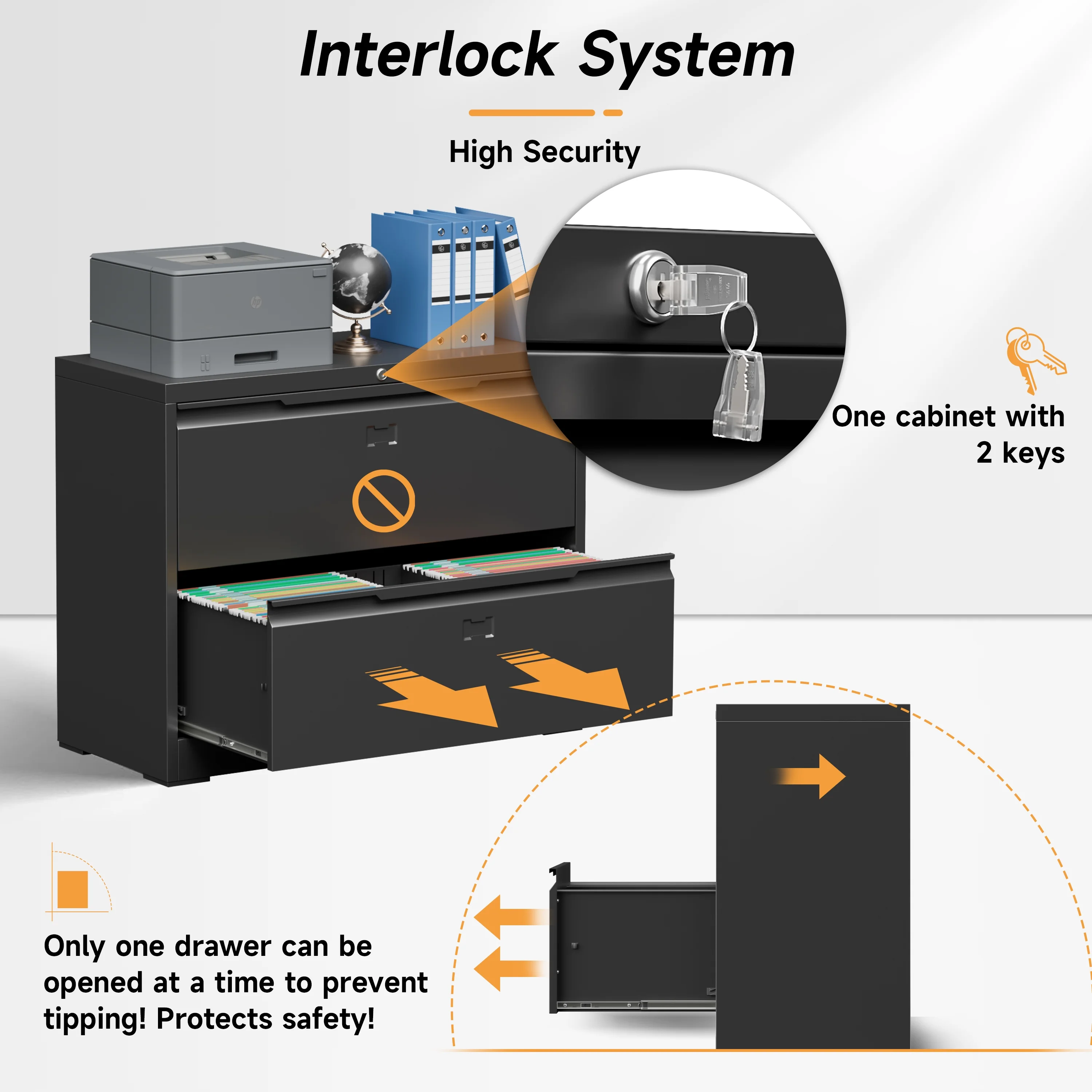 Topass Lateral File Cabinets with Lock, 2 Drawer Steel Wide Filing Organization Storage Cabinets, Steel File Cabinet for A4 Legal/Letter Size, Assembly Required (Black, 2 Drawer - 36