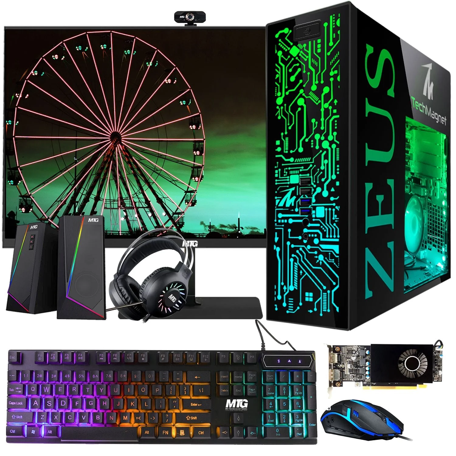 Restored Gaming Desktop PC, Intel i5 6th Gen, Zeus Pro 6, RX 550, 16GB ARGB RAM, 1TB SSD + 4TB HDD, 22 Inch Monitor, RGB Keyboard Mouse, Speaker, Headphone, Webcam, Win 10 Pro (Refurbished)