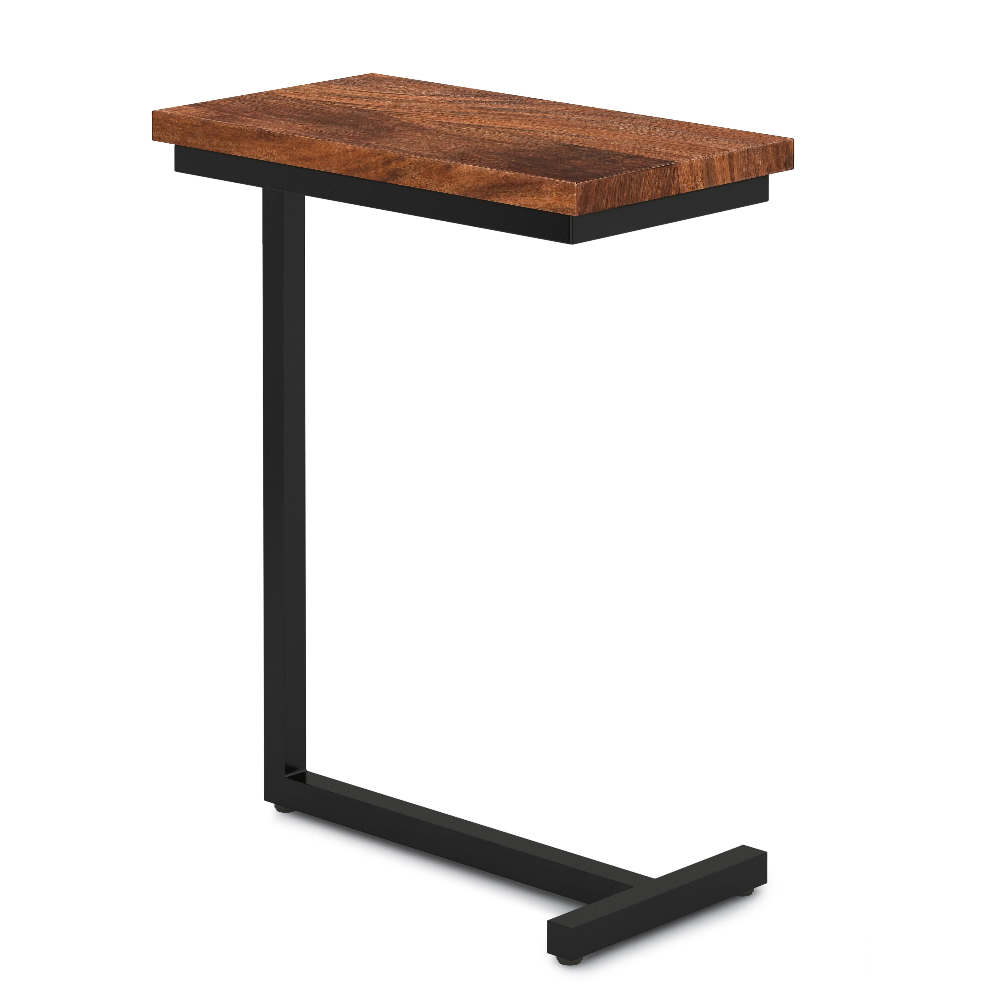 WyndenHall  Bryant SOLID MANGO WOOD and Metal 18 inch Wide Rectangle Industrial C Side Table in Dark Cognac Brown,Fully Assembled
