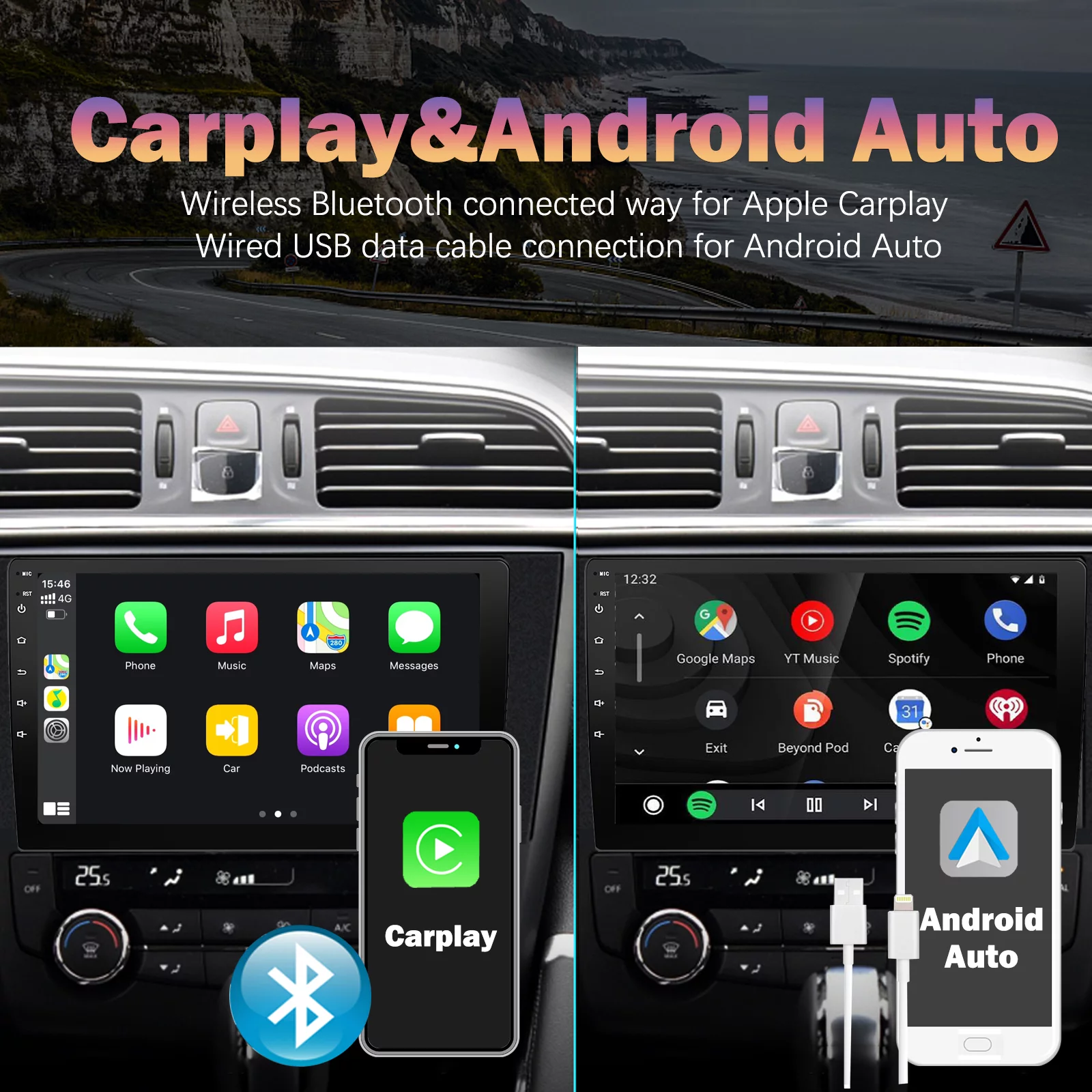 Binize double din car stereo 9inch Android10 Featuring CarPlay,Android Auto,Mirrorlink,Supports backup camera,Bluetooth,SWC,EQ setting