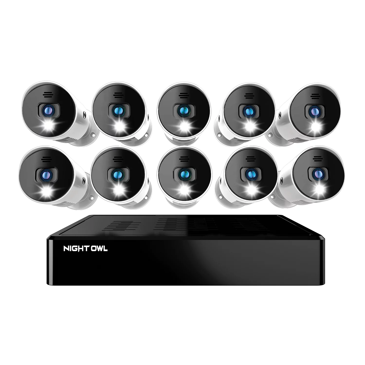 Night Owl Security Camera System CCTV, 16 Channel Bluetooth DVR with 1TB Hard Drive, 10 Wired 1080p HD Spotlight Surveillance Bullet Cameras, Audio Enabled Indoor Outdoor Cameras with Night Vision