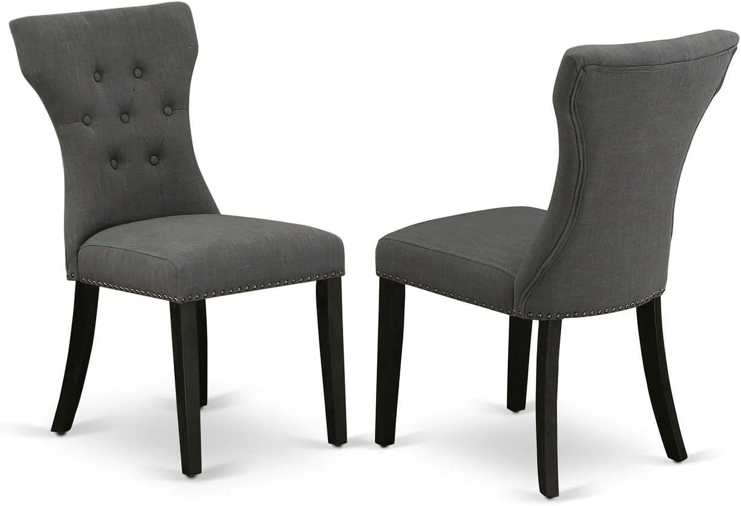 GAP6T50 Gallatin Parson Chairs - Button Tufted Nailhead Trim Dark Gotham Linen Fabric Upholstered Dining Chairs, Set Of 2, Wirebrushed Black