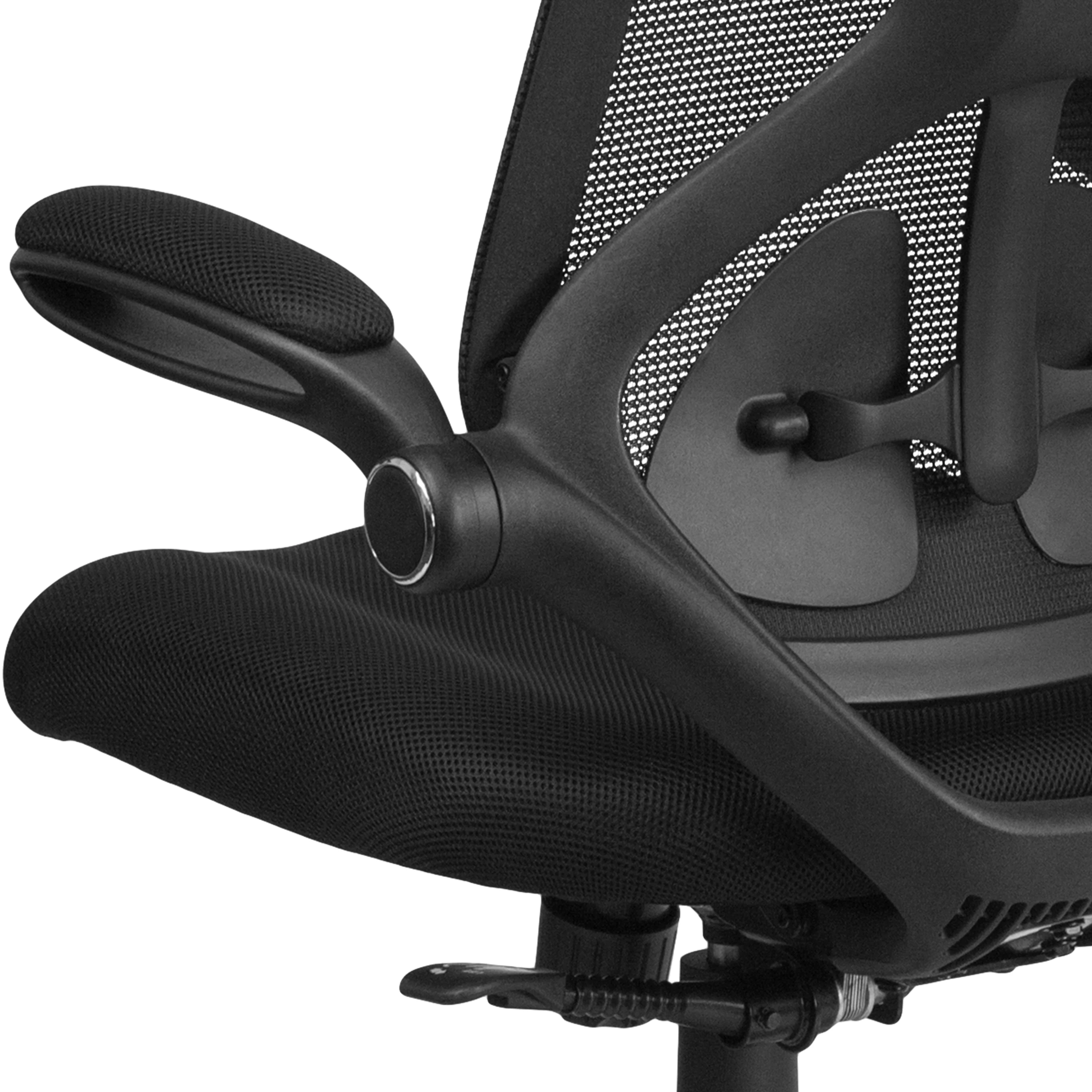 Emma + Oliver High Back Black Mesh 2-Paddle Ergonomic Office Chair Adjustable Lumbar, Arms