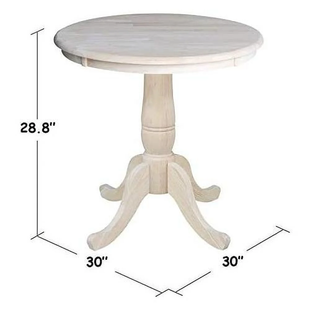 Unfinished Natural Wood Dining Table For 2 People, Small Foldable Drop Leaf Round Table With Pedestal Leg For Kitchen