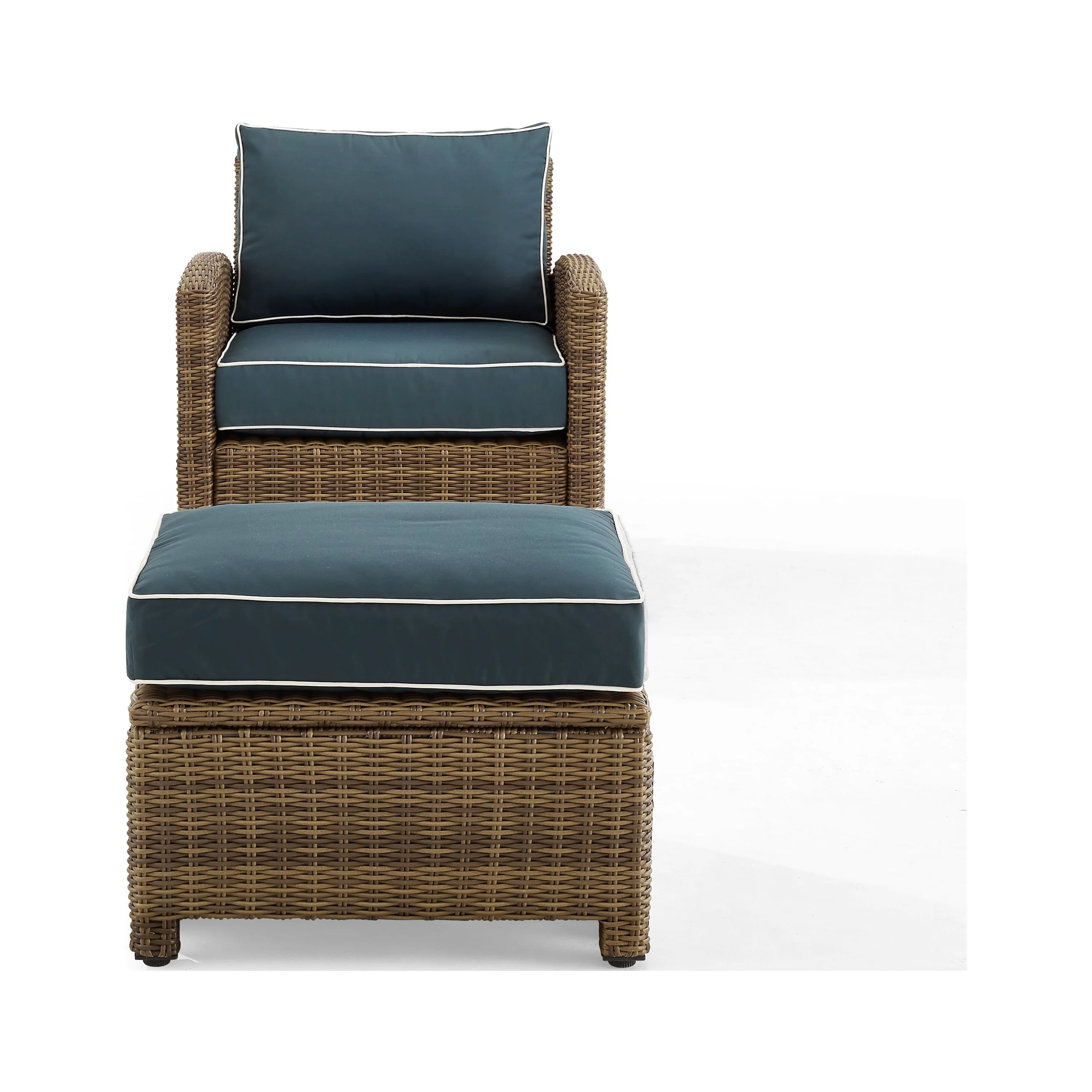 Crosley Furniture Bradenton 2PC Wicker / Rattan Armchair & Ottoman in Navy/Brown