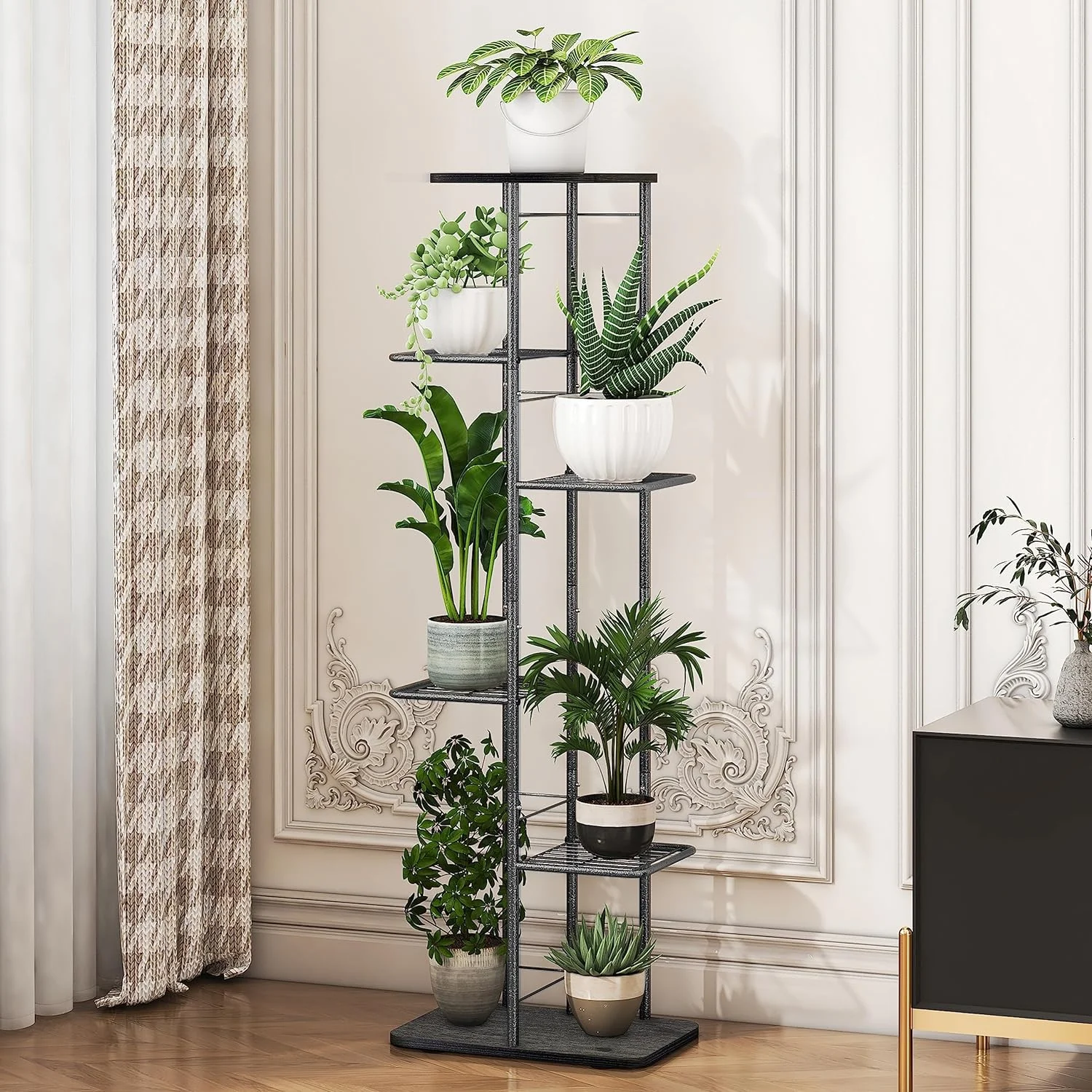 Plant Stand Shelf Indoor Outdoor Waterproof, 6-Tier 7 Potted Heavy Duty Metal Tall Flower Holder for Multiple Corner Display