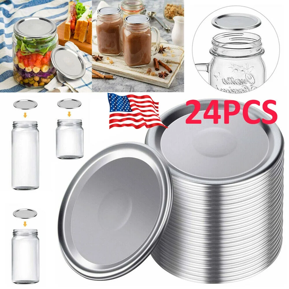24 Pcs Premium Regular Mason Jar Lids and Bands Split-type for Ball, Kerr Jars, Leak Proof Food Grade Material, 100% Fit & Airtight for Regular Mouth Jars