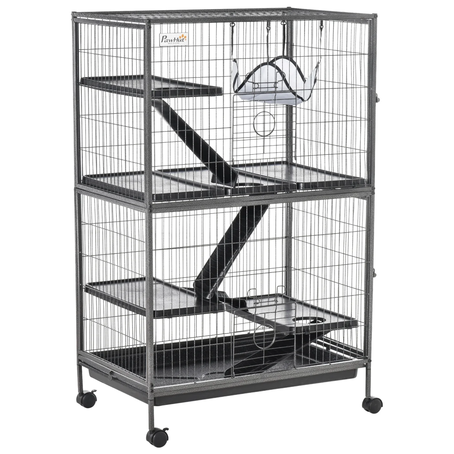 ZJbiubiuHome PawHut 50” H 5-Tier Small Animal Cage  Ferret Cage  Large Chinchilla Cage with Hammock Accessory Heavy-Duty Steel Wire  Small Animal  with 4 Doors  Removable Tray  Silver