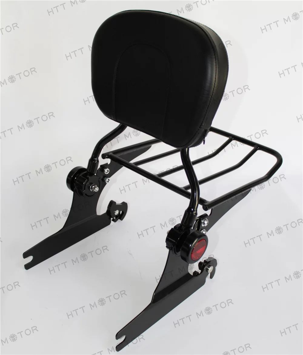 HTTMT Skull Backrest Sissy Bar w/ Luggage Rack For Harley Softail Deluxe 2005 UP Black