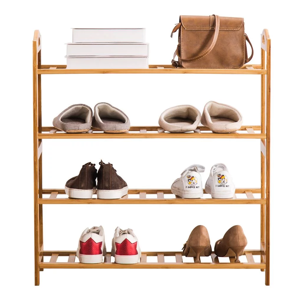 Zimtown Bamboo 4-Tier Shoe Rack Shoe Shelf 12-16 Pairs Shoe Storage Organizer, Wood Color