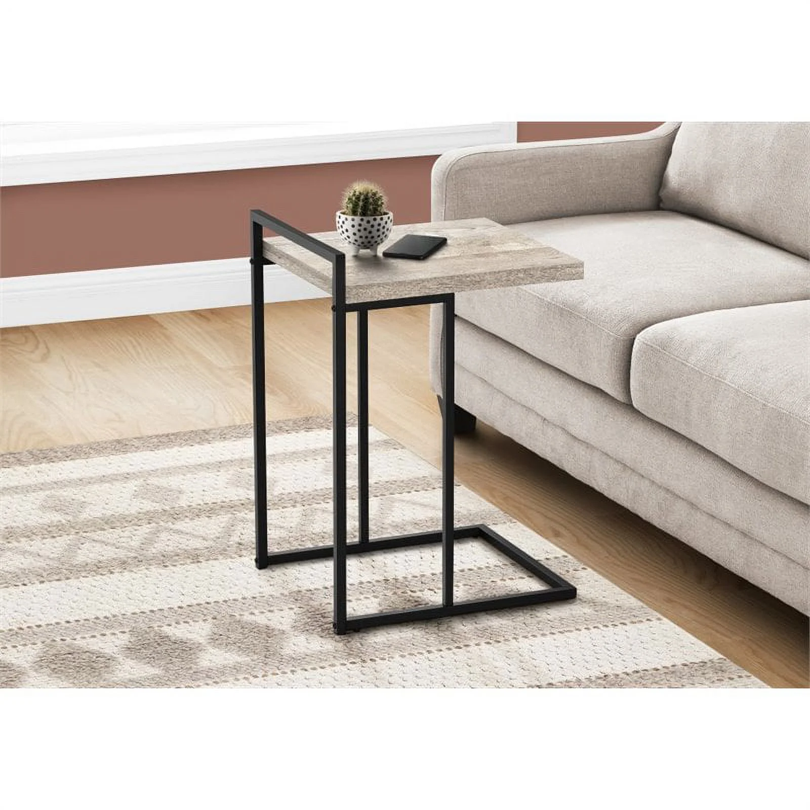 Home Square Wood Panel Top C Side Table in Reclaimed Taupe and Black - Set of 2