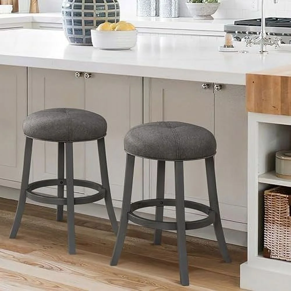 TJUNBOLIFE 24" Counter Height Barstools Set of 4 - Modern Backless  Stools with Round Thick Upholstered Seat & Solid Wood Legs   Chairs for Kitchen Island & Dining Room  Grey