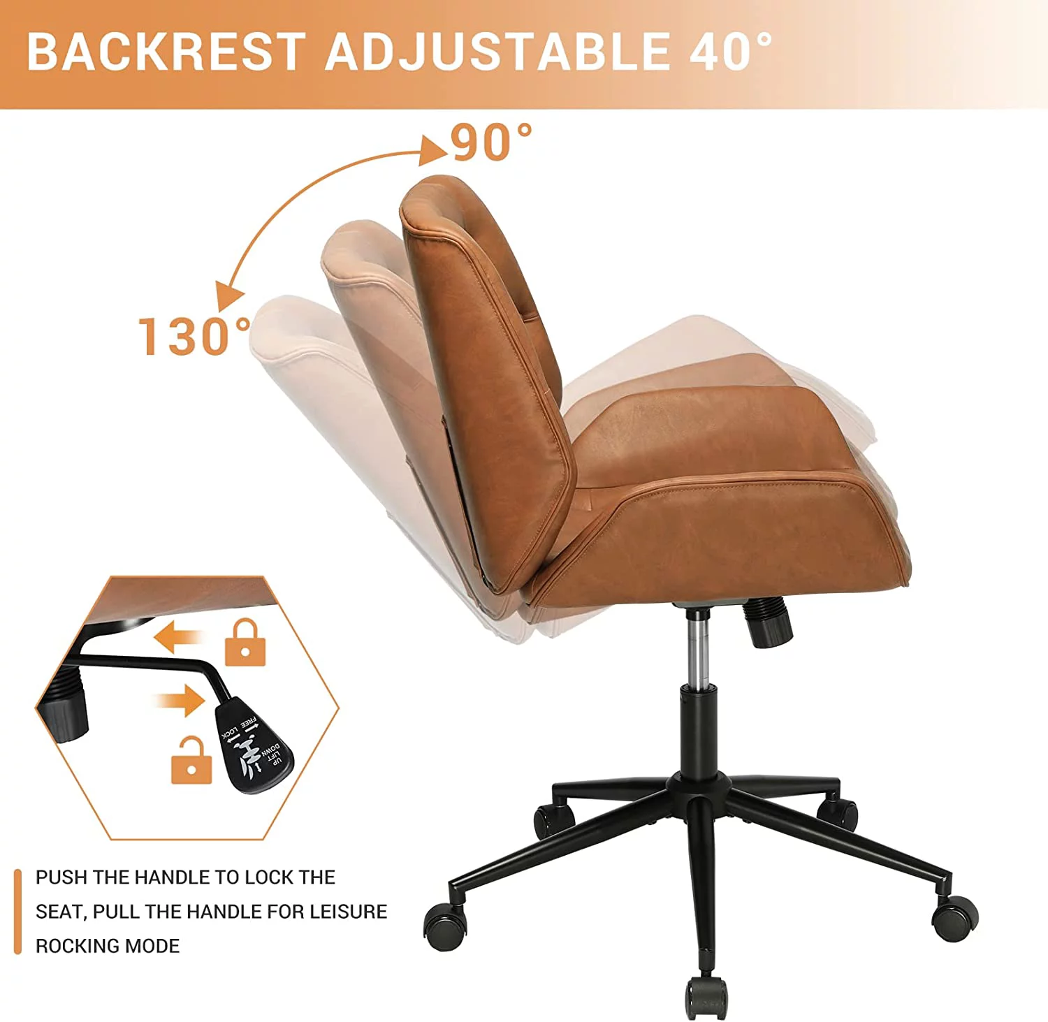 EPHEX Leather Office Chair Armless Desk Chair Mid Century Home Office Desk Chair, Brown